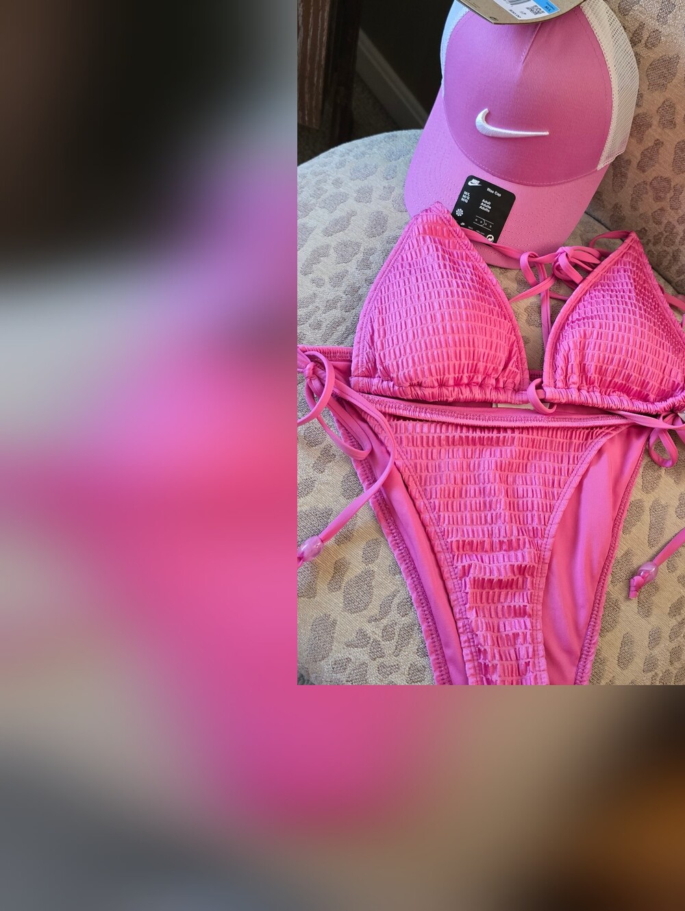 Isabella Rose NWT Bundle: Pink Textured Triangle Bikini & Nike Pink Trucker Hat